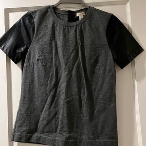 J Crew Factory XS ladies top. Cotton/polyester (leather-like) sleeve. Grey/black